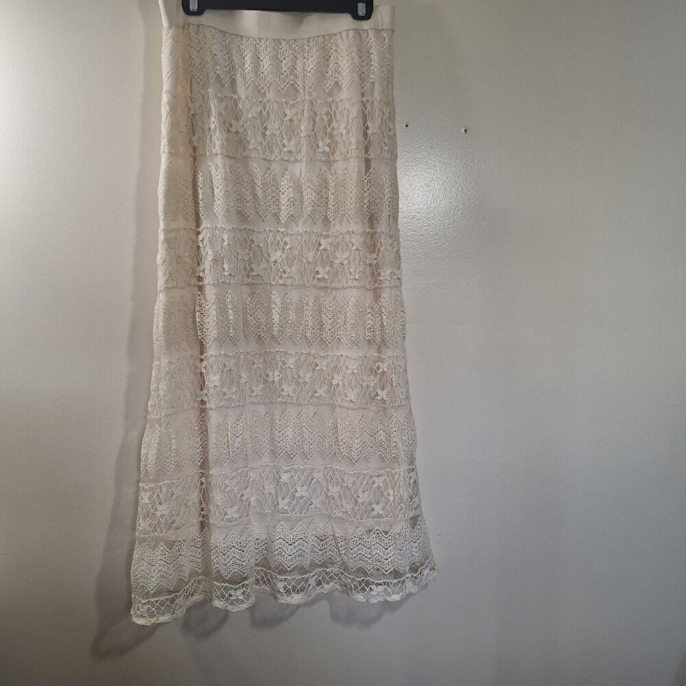 Lace Maxi Skirt in Cream | Elegant Layered Design